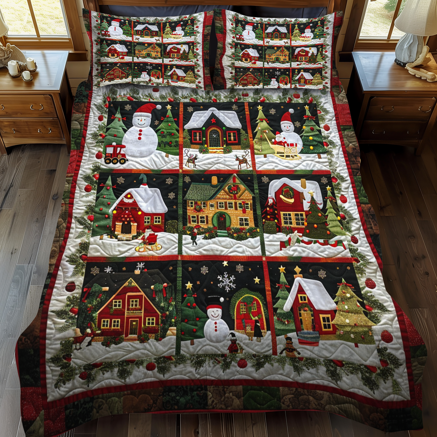 Cozy Village Christmas 3-Piece Quilted Bedding Set - Single (59" x 70")