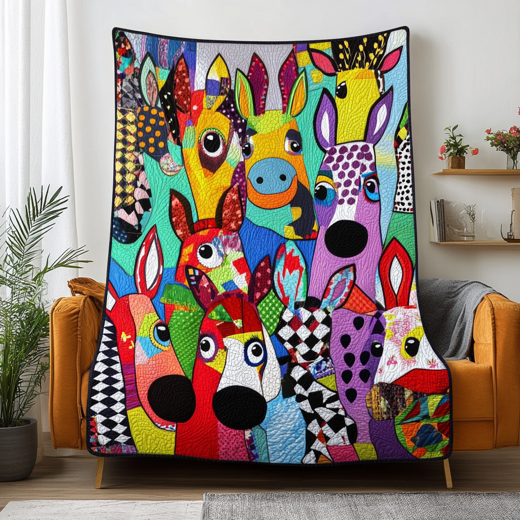 Cozy Adorable Donkey Quilted Blanket - Throw (55" x 60")