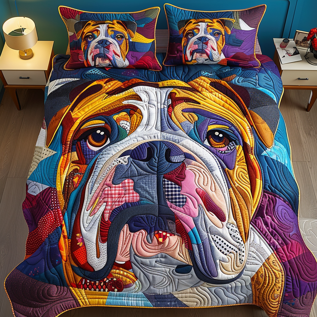 Cozy Bulldog Charm Quilted Bedding Set - Single (59" x 70")