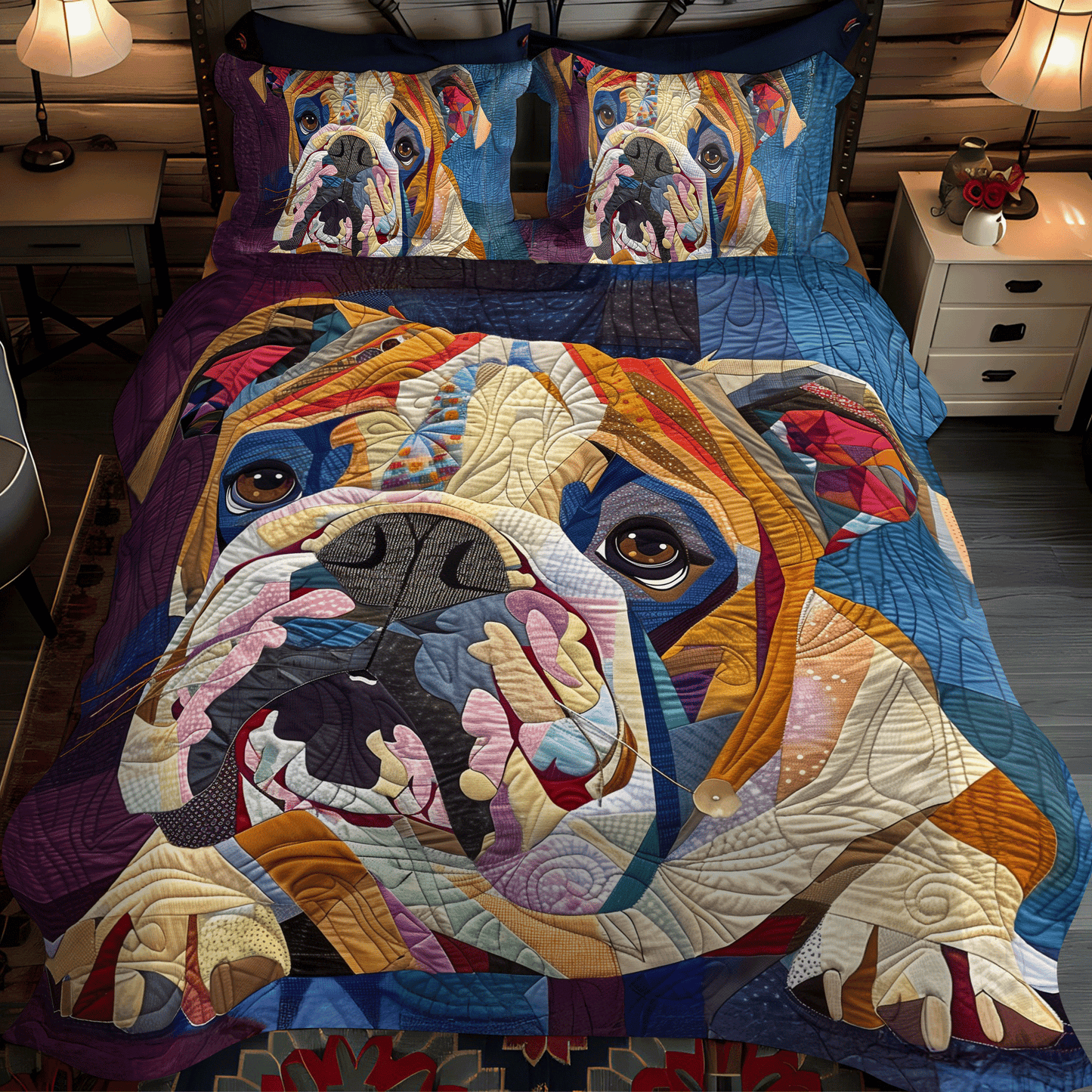 Cozy Bulldog Quilted Bedding Set - Single (59" x 70")