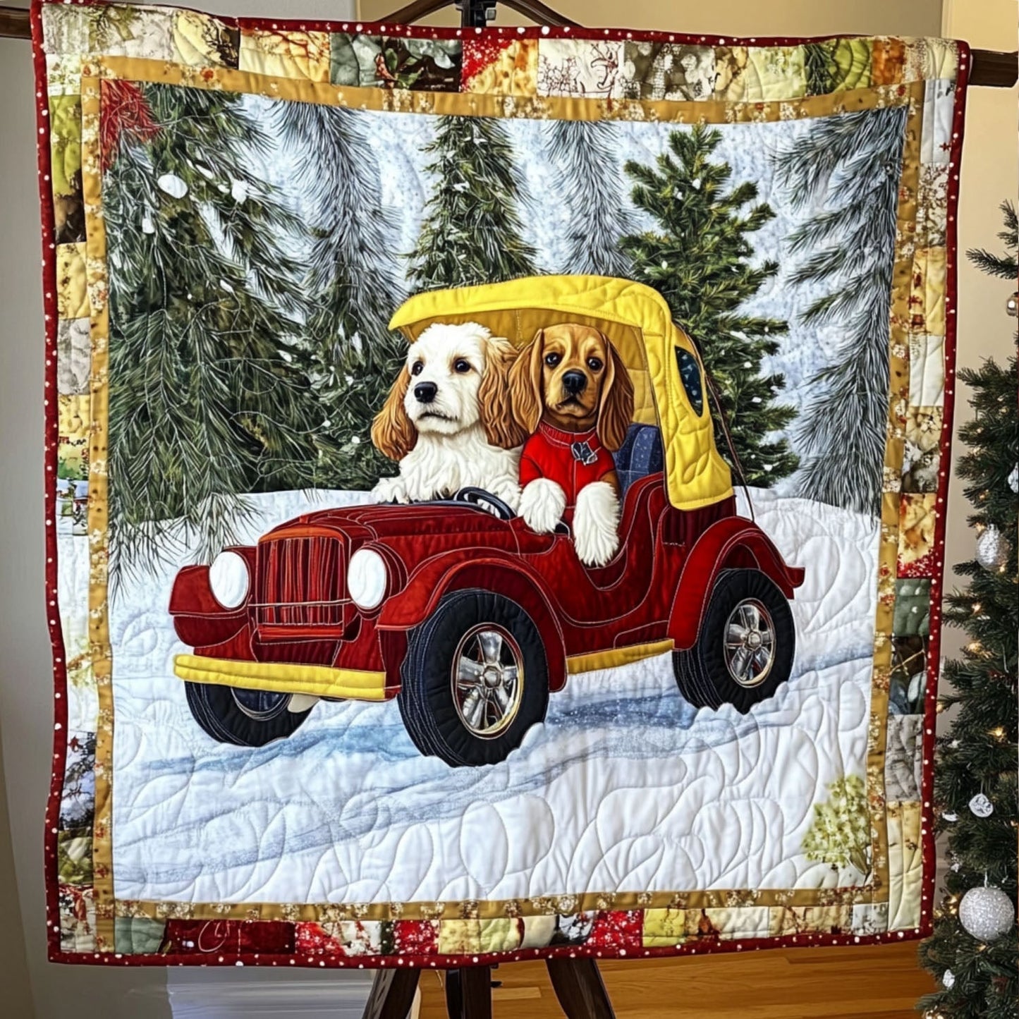 Cozy Canine Christmas Quilted Blanket - Throw (55" x 60")