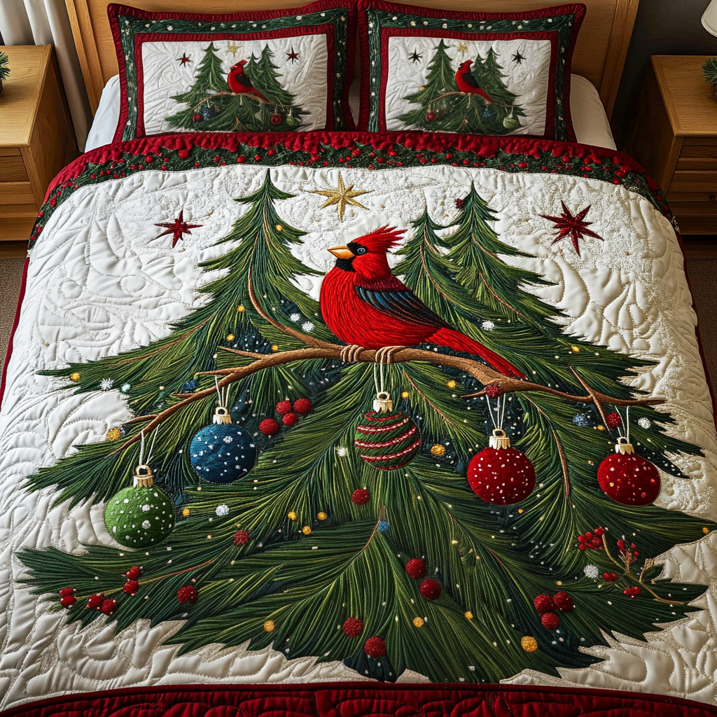 Cozy Cardinal 3-Piece Quilted Bedding Set - Single (59" x 70")