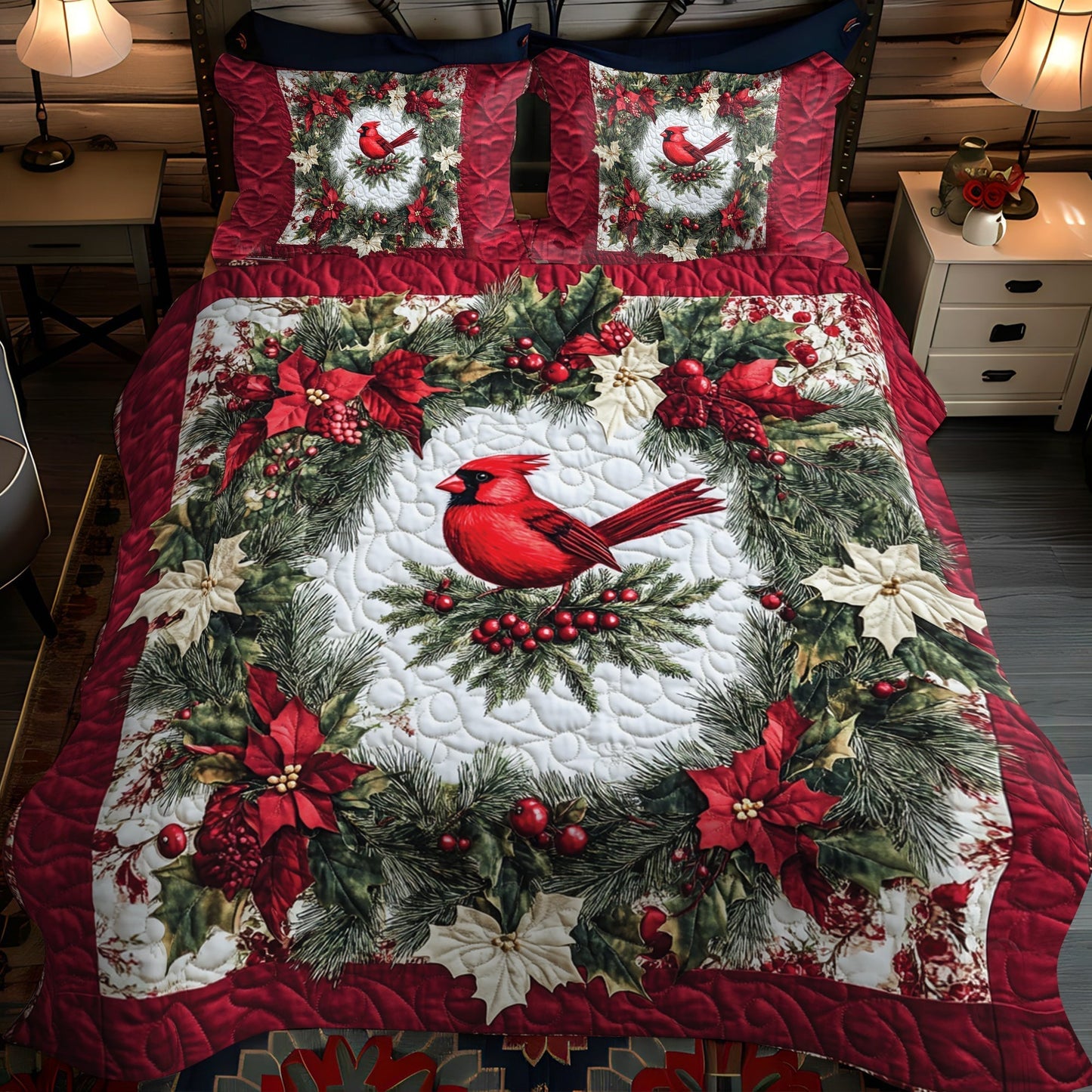 Cozy Cardinal Nest Quilted Bedding Set - Single (59" x 70")
