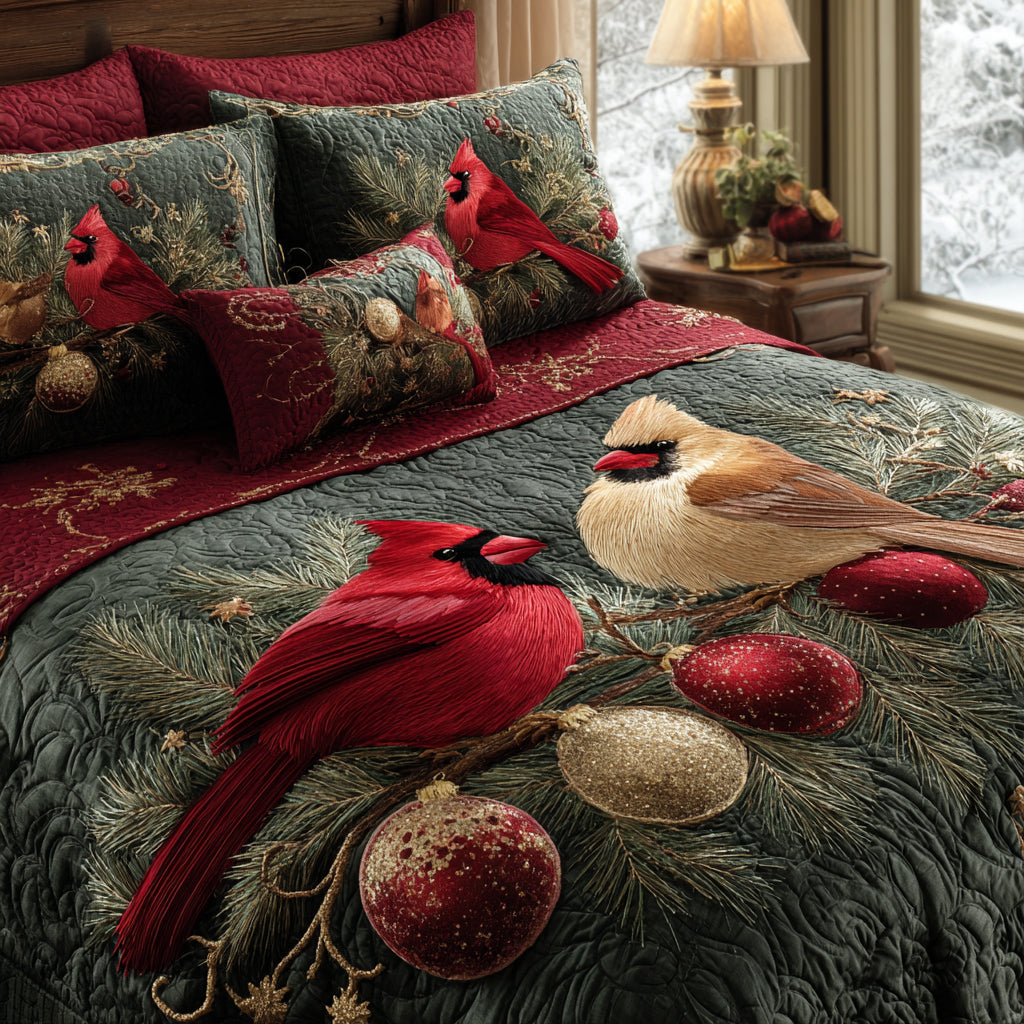 Cozy Cardinals 3-Piece Quilted Bedding Set - Single (59" x 70")