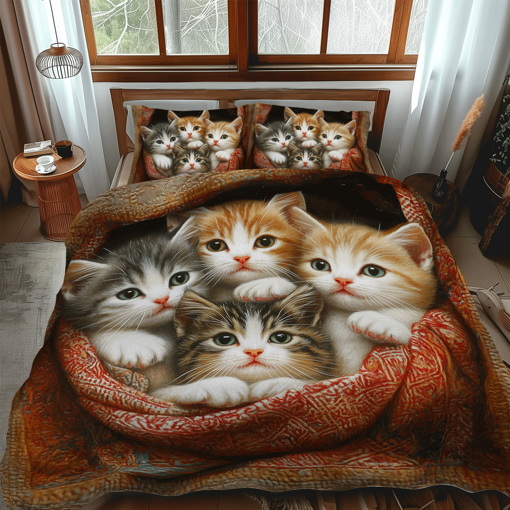 Cozy Cat 3-Piece Quilted Bedding Set - Single (59" x 70")