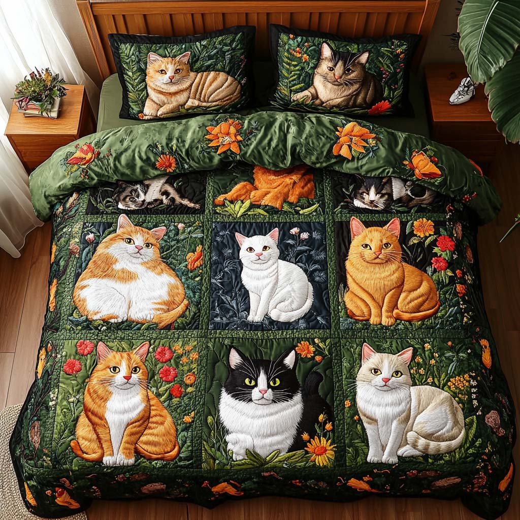 Cozy Cat Dreams 3-Piece Quilted Bedding Set - Single (59" x 70")