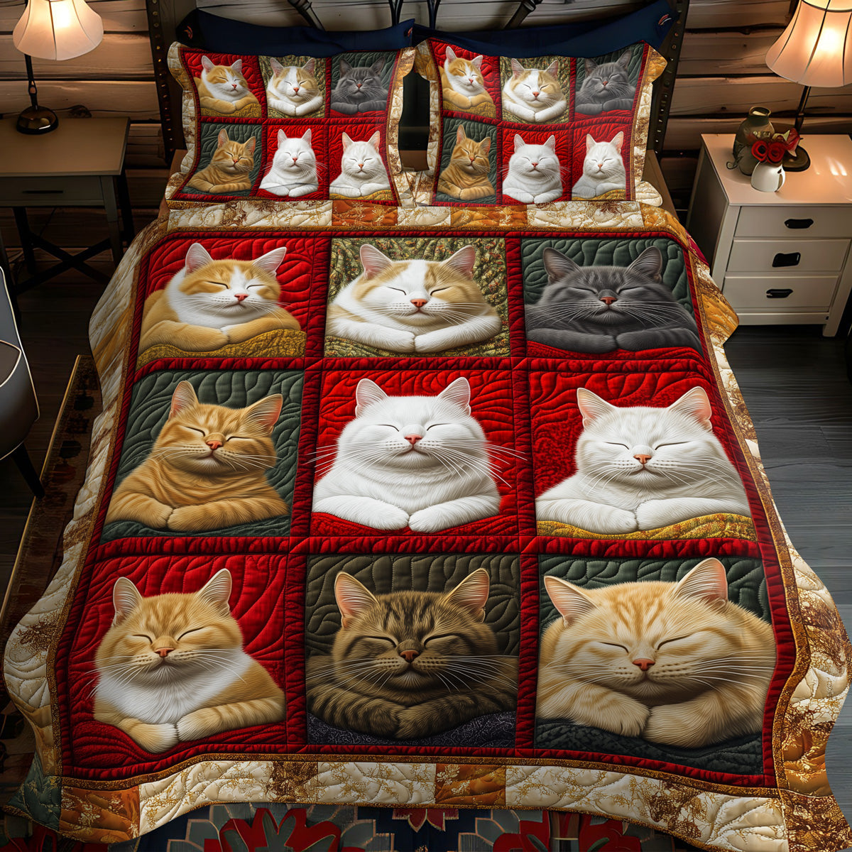 Cozy Cat Dreams 3-Piece Quilted Bedding Set - Single (59" x 70")