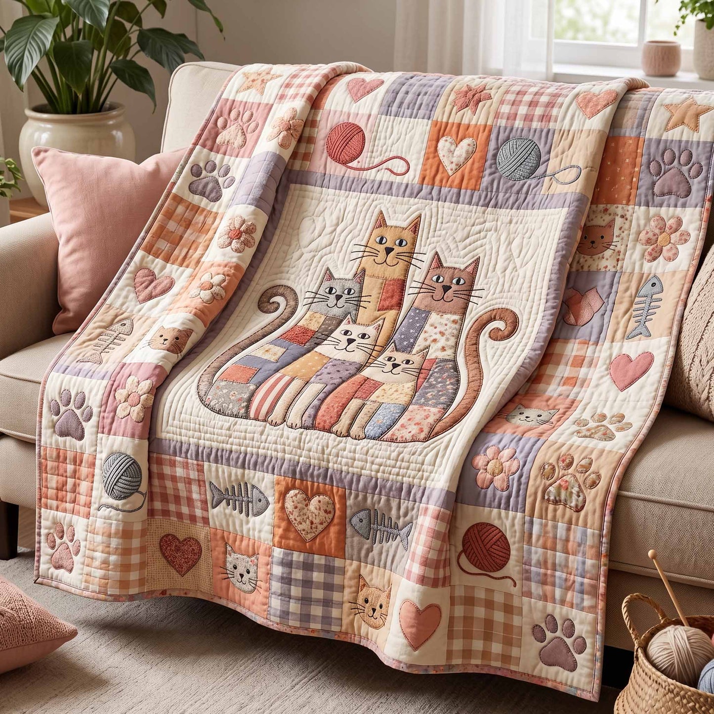 Cozy Cat Patchwork Quilted Blanket - Baby (30" x 40") - Pack 1