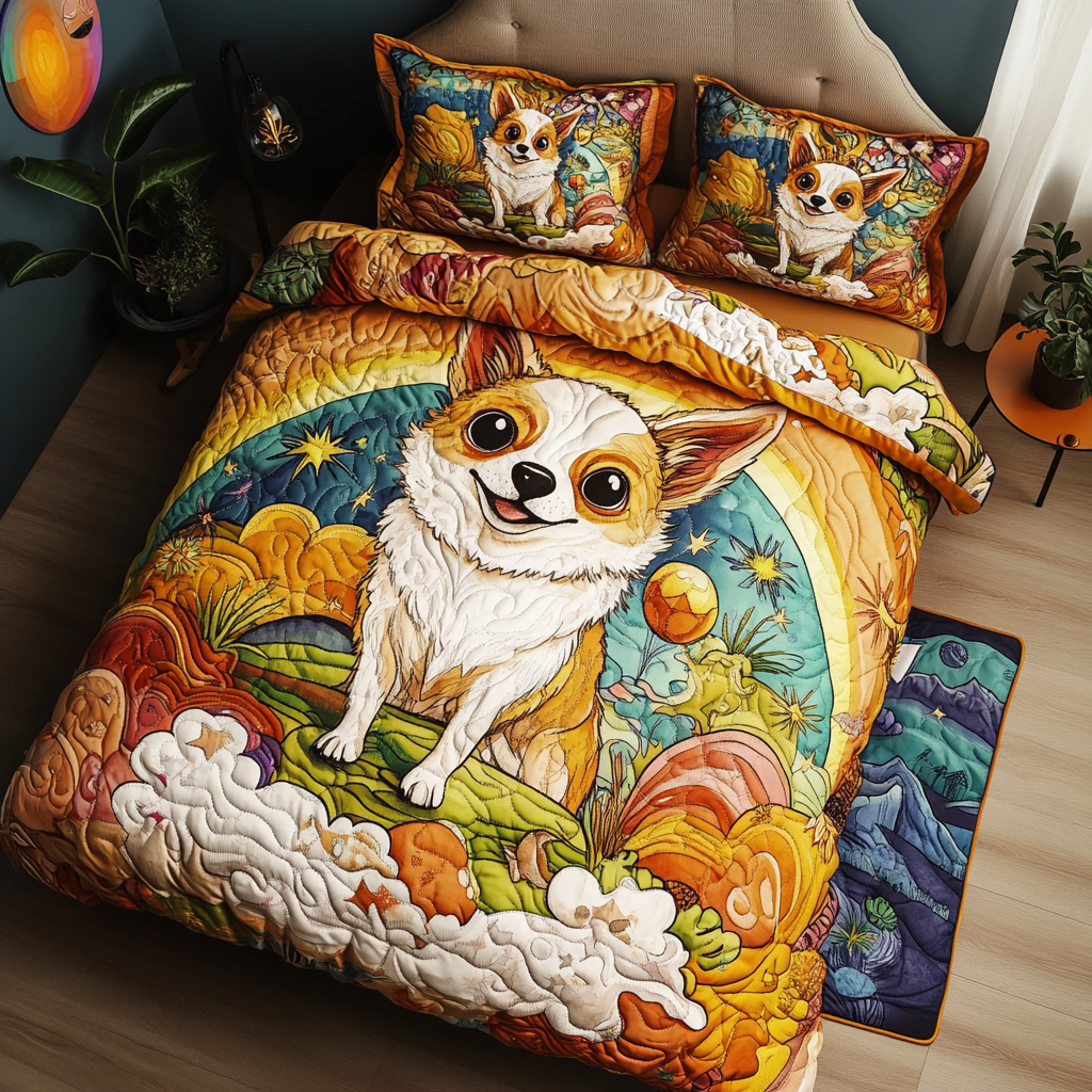 Cozy Chihuahua 3-Piece Quilted Bedding Set - Single (59" x 70")