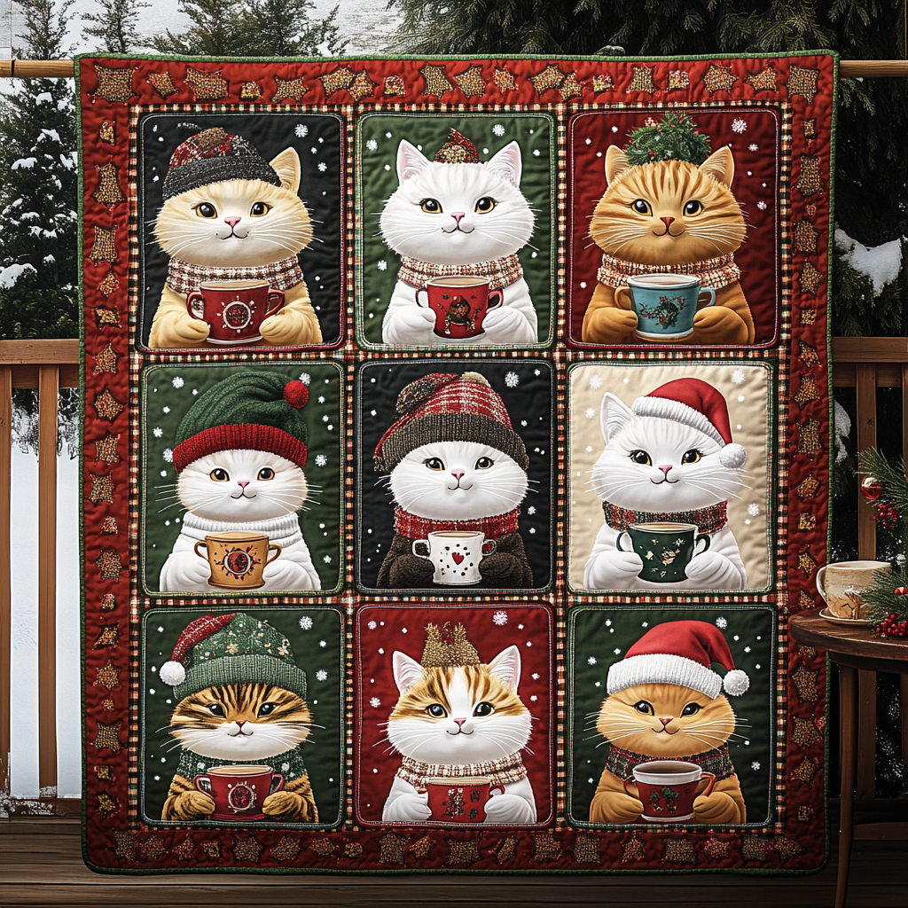 Cozy Christmas Cats Quilted Blanket - Throw (55" x 60")