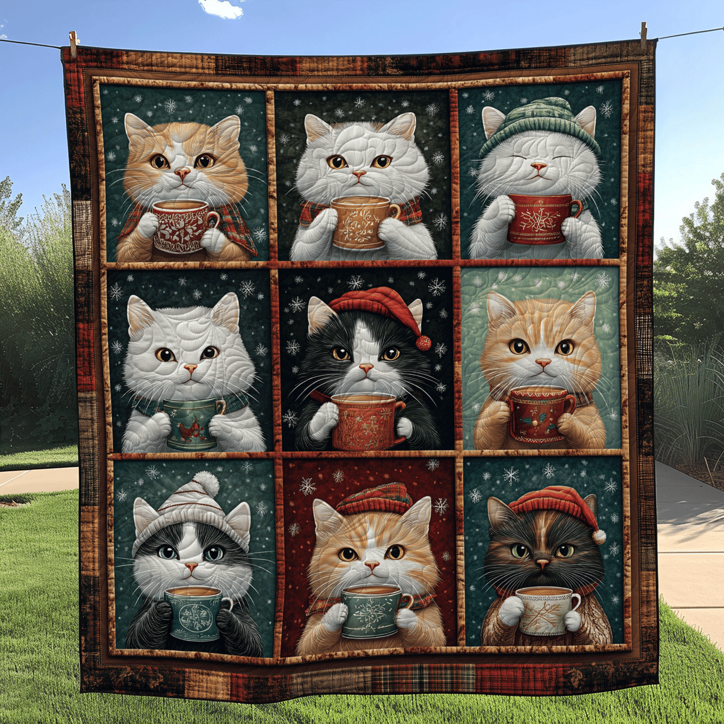 Cozy Christmas Cats Quilted Blanket - Throw (55" x 60")