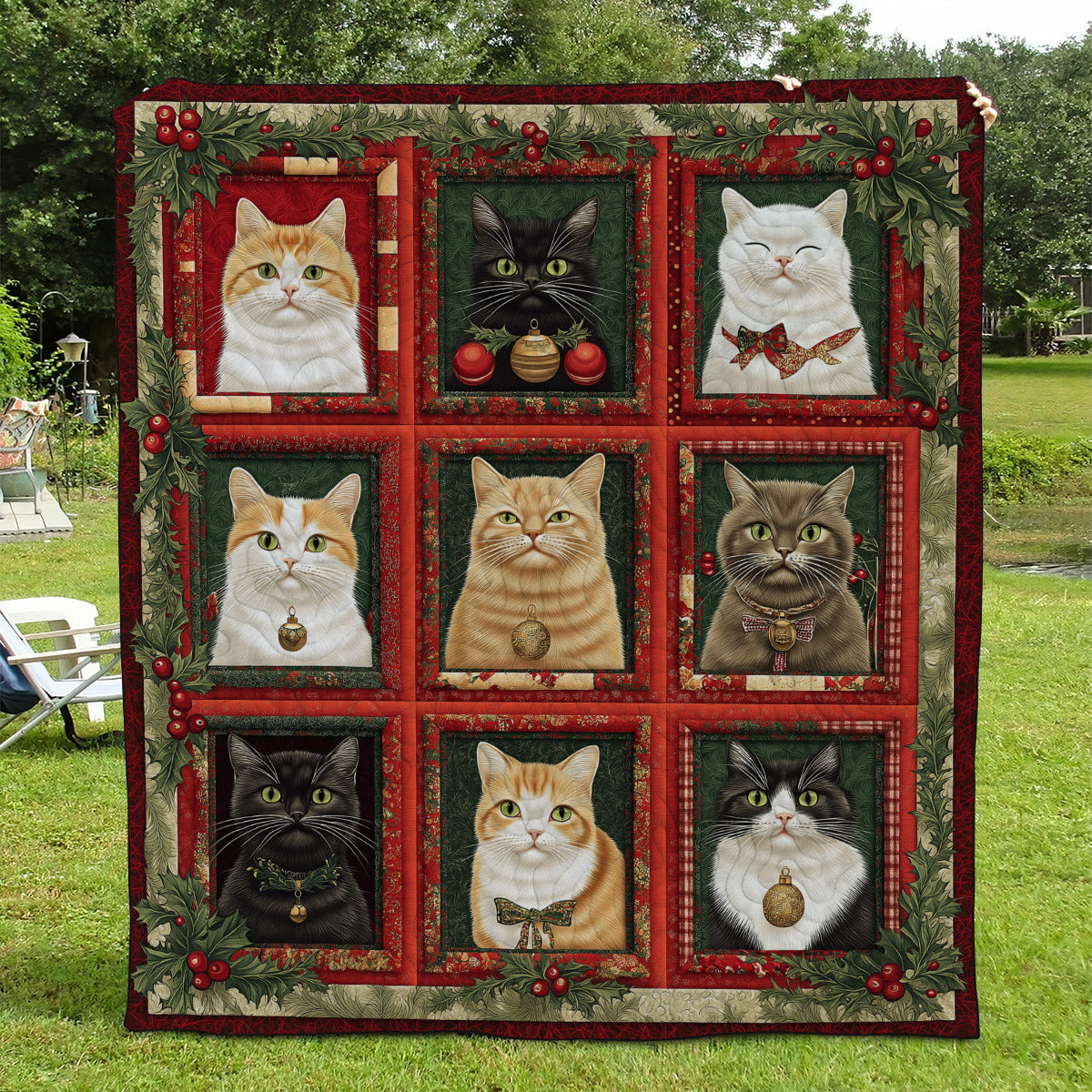 Cozy Christmas Cats Quilted Blanket - Throw (55" x 60")