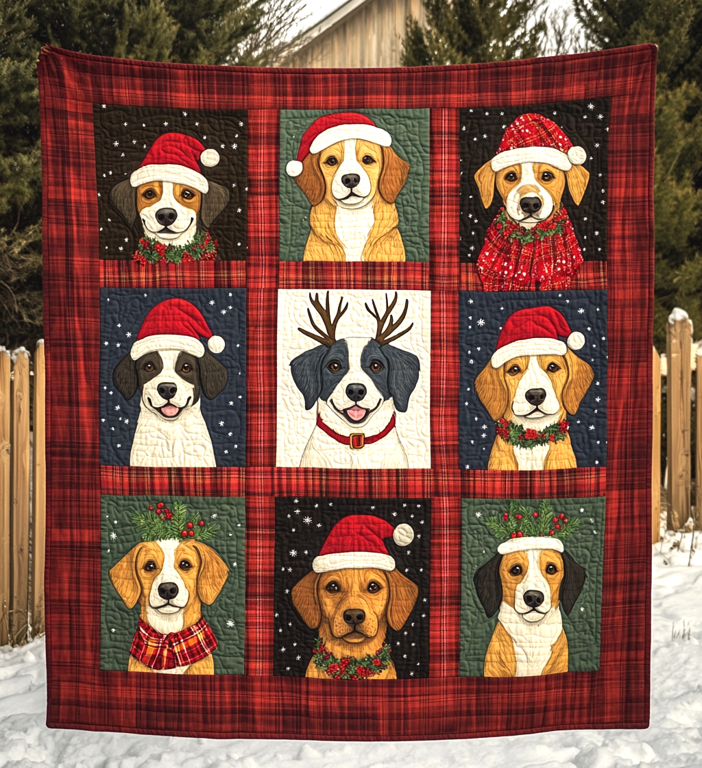 Cozy Christmas Dog Quilted Blanket - Throw (55" x 60")