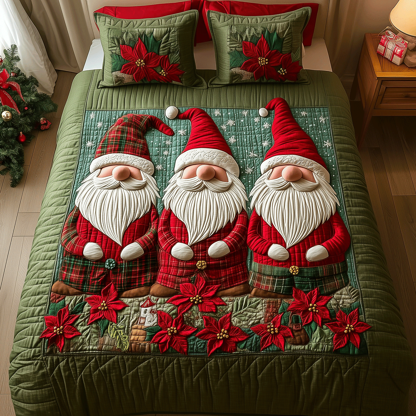 Cozy Christmas Gnome 3-Piece Quilted Bedding Set - Single (59" x 70")