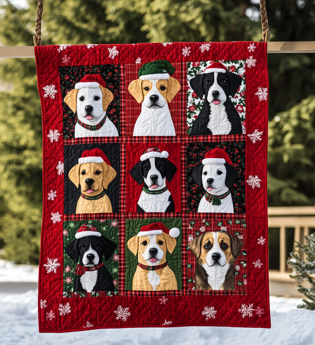 Cozy Christmas Puppies Quilted Blanket - Throw (55" x 60")