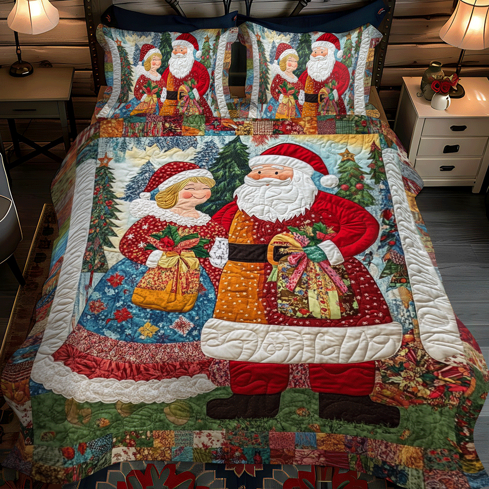 Cozy Christmas Santa 3-Piece Quilted Bedding Set - Single (59" x 70")