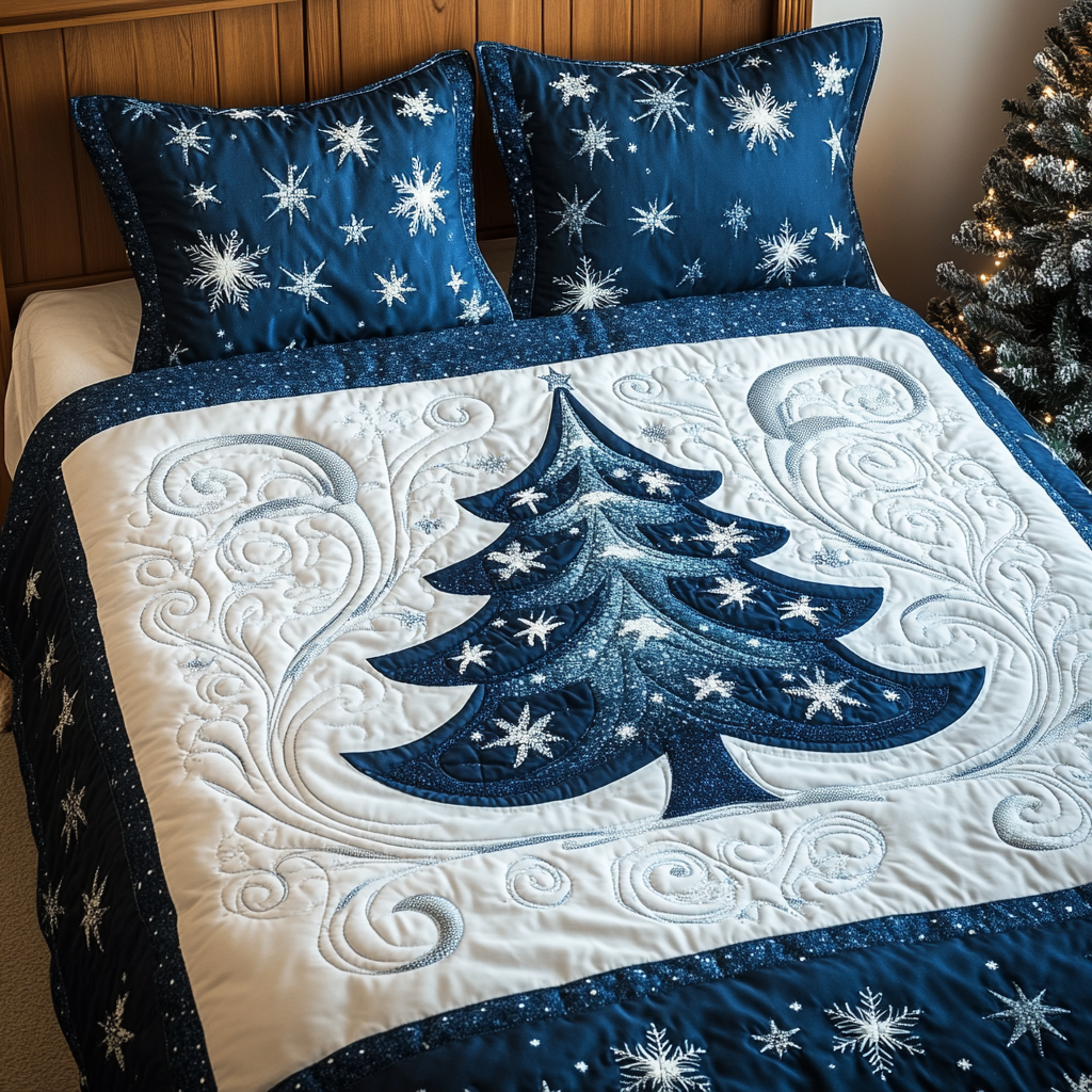 Cozy Christmas Tree 3-Piece Quilted Bedding Set - Single (59" x 70")