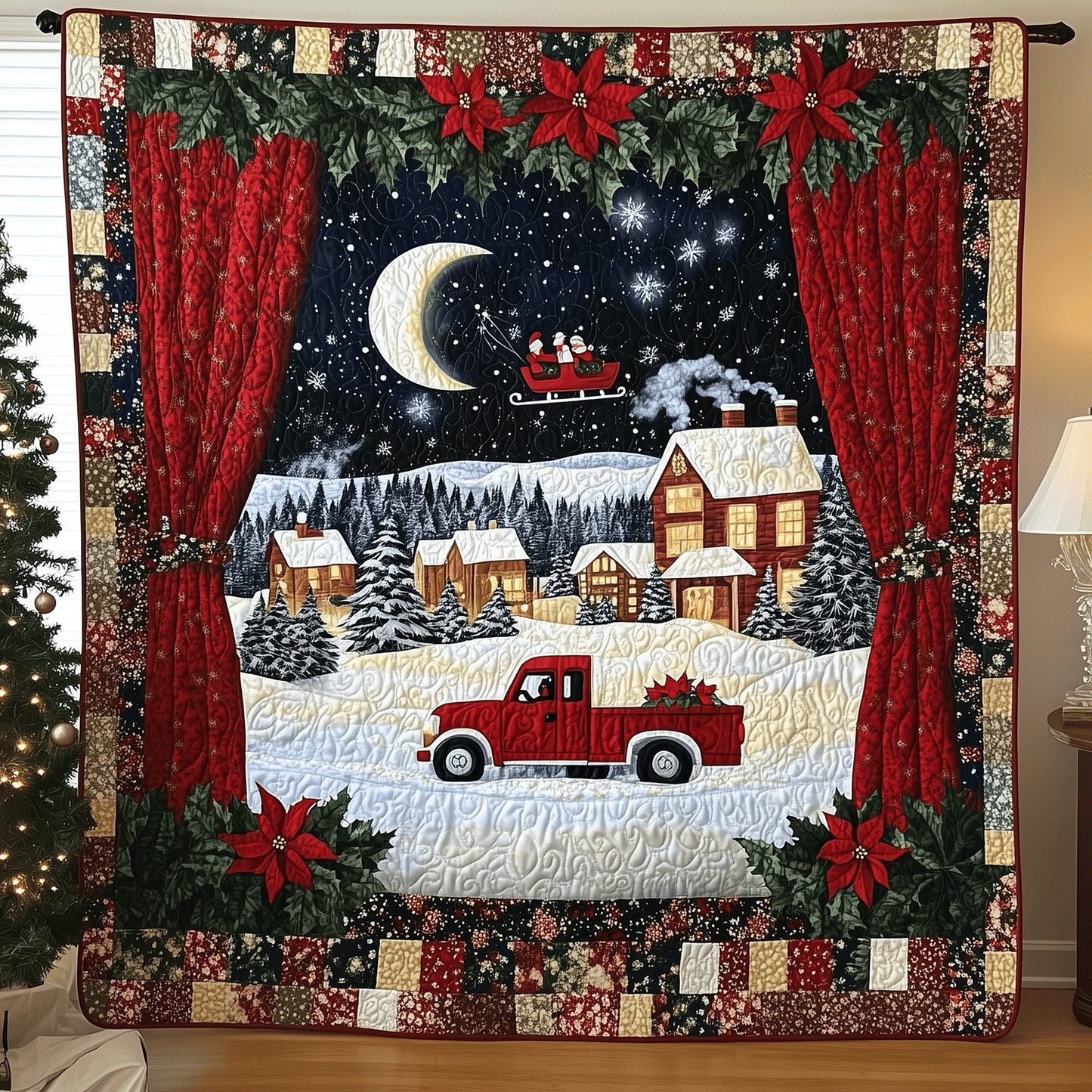 Cozy Christmas Village Quilted Blanket - Throw (55" x 60")