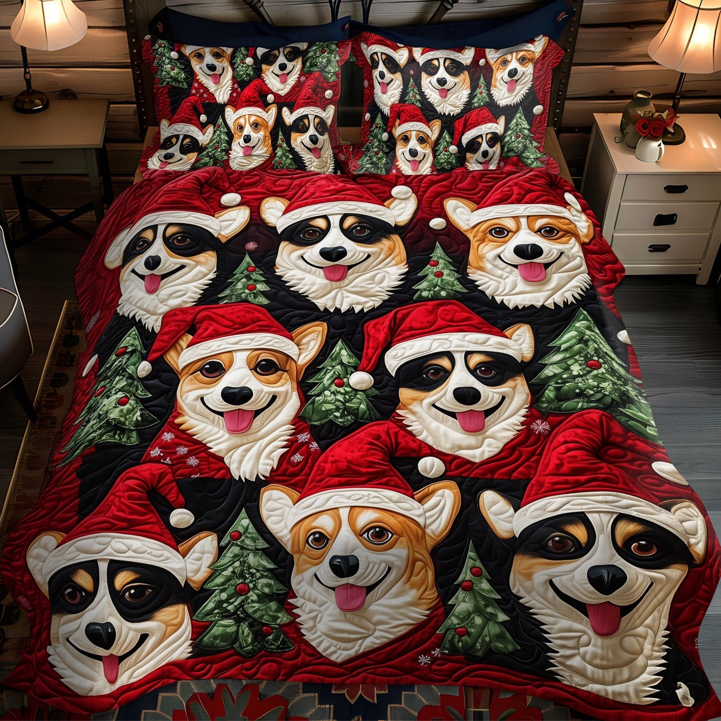 Cozy Corgi Retreat 3-Piece Quilted Bedding Set - Single (59" x 70")