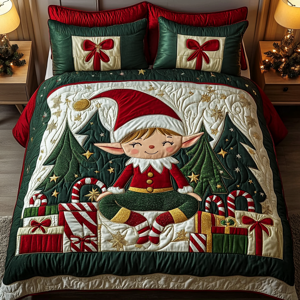 Cozy Elf 3-Piece Quilted Bedding Set - Single (59" x 70")