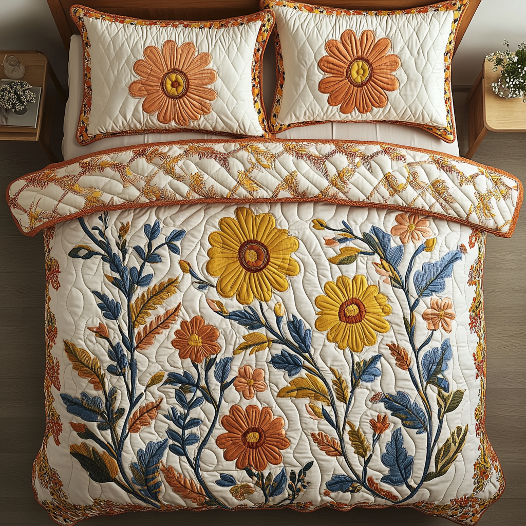 Cozy Flora 3-Piece Quilted Bedding Set - Single (59" x 70")