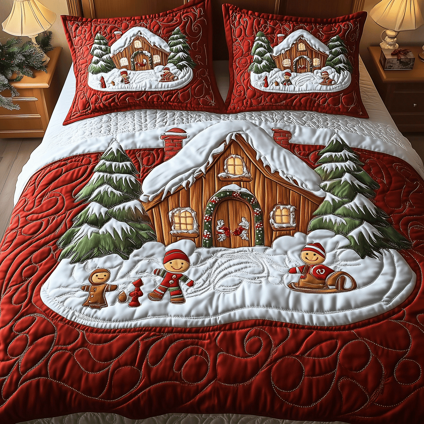 Cozy Gingerbread Dreams 3-Piece Quilted Bedding Set - Single (59" x 70")