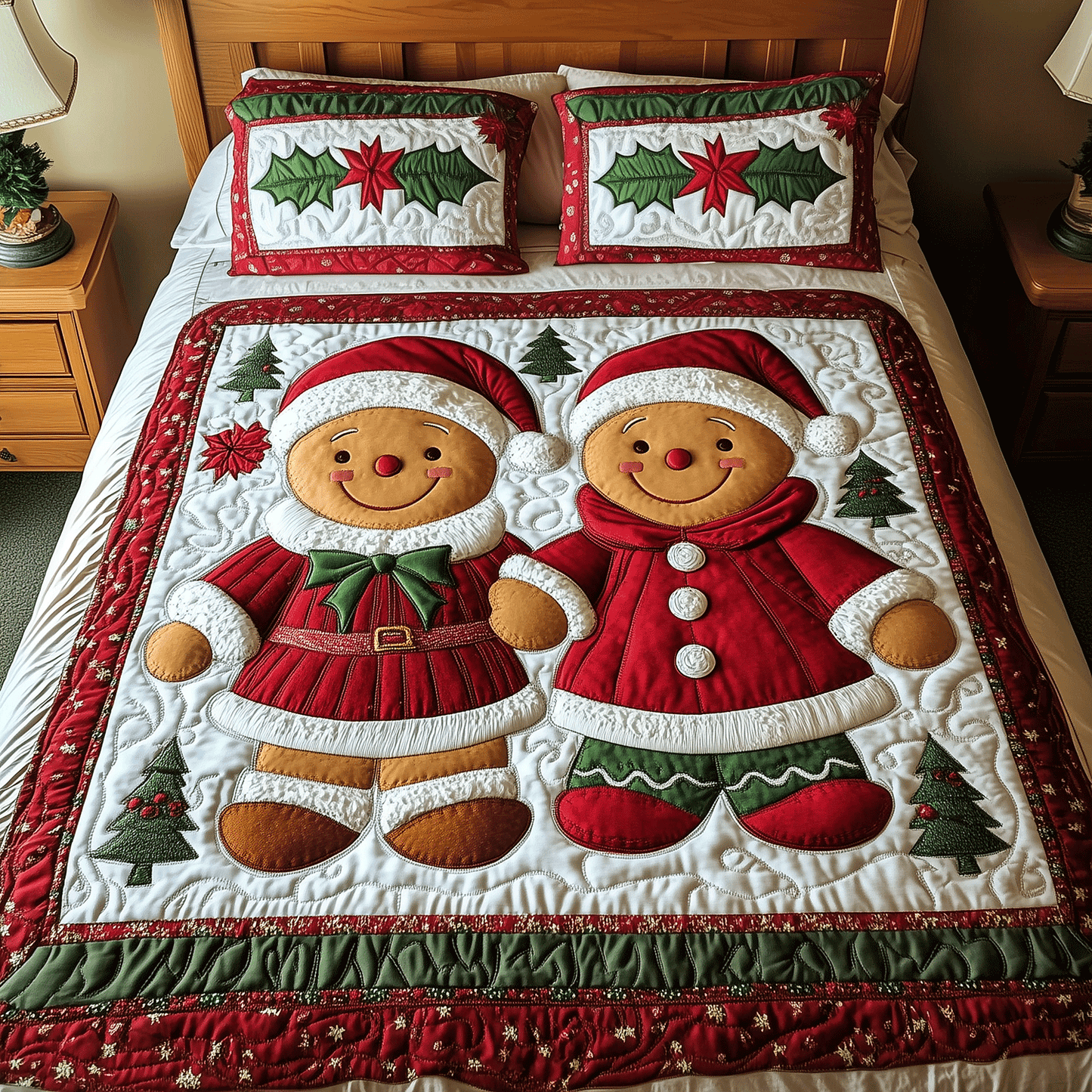 Cozy Gingerbread Wonderland 3-Piece Quilted Bedding Set - Single (59" x 70")