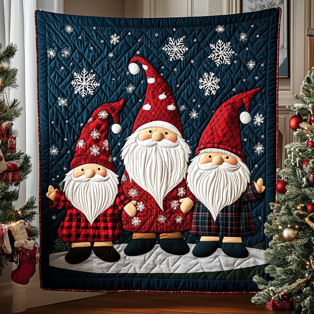 Cozy Gnome Charm Quilted Blanket - Throw (55" x 60")