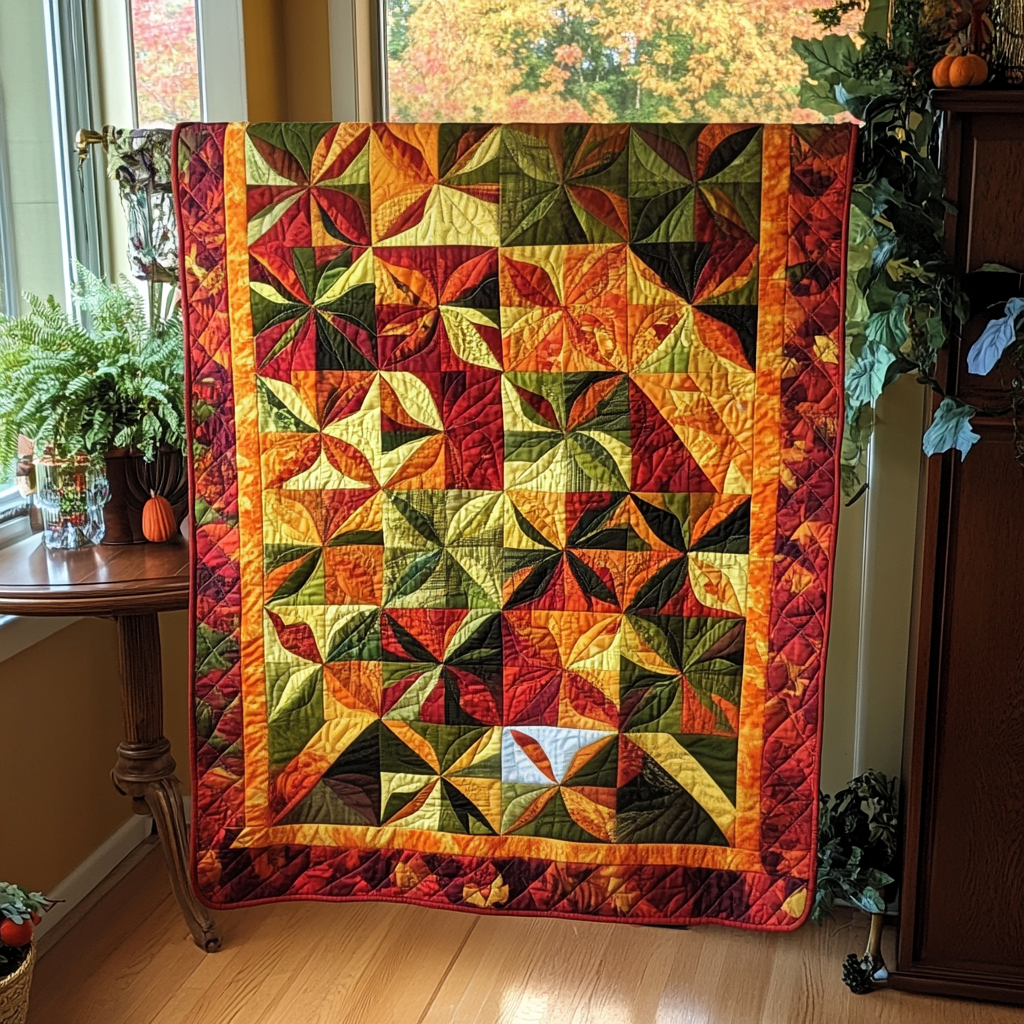 Cozy Maple Leaves Thanksgiving Quilted Blanket - Throw (55" x 60")