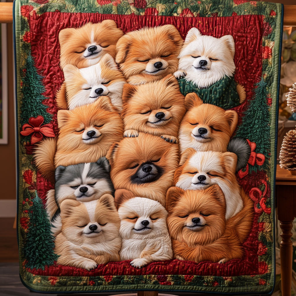 Cozy Pomeranian Friends Quilted Blanket - Throw (55" x 60")