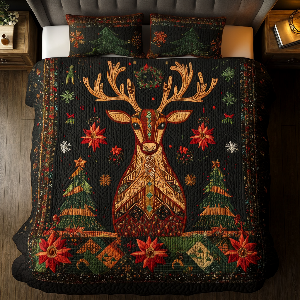 Cozy Reindeer 3-Piece Quilted Bedding Set - Single (59" x 70")
