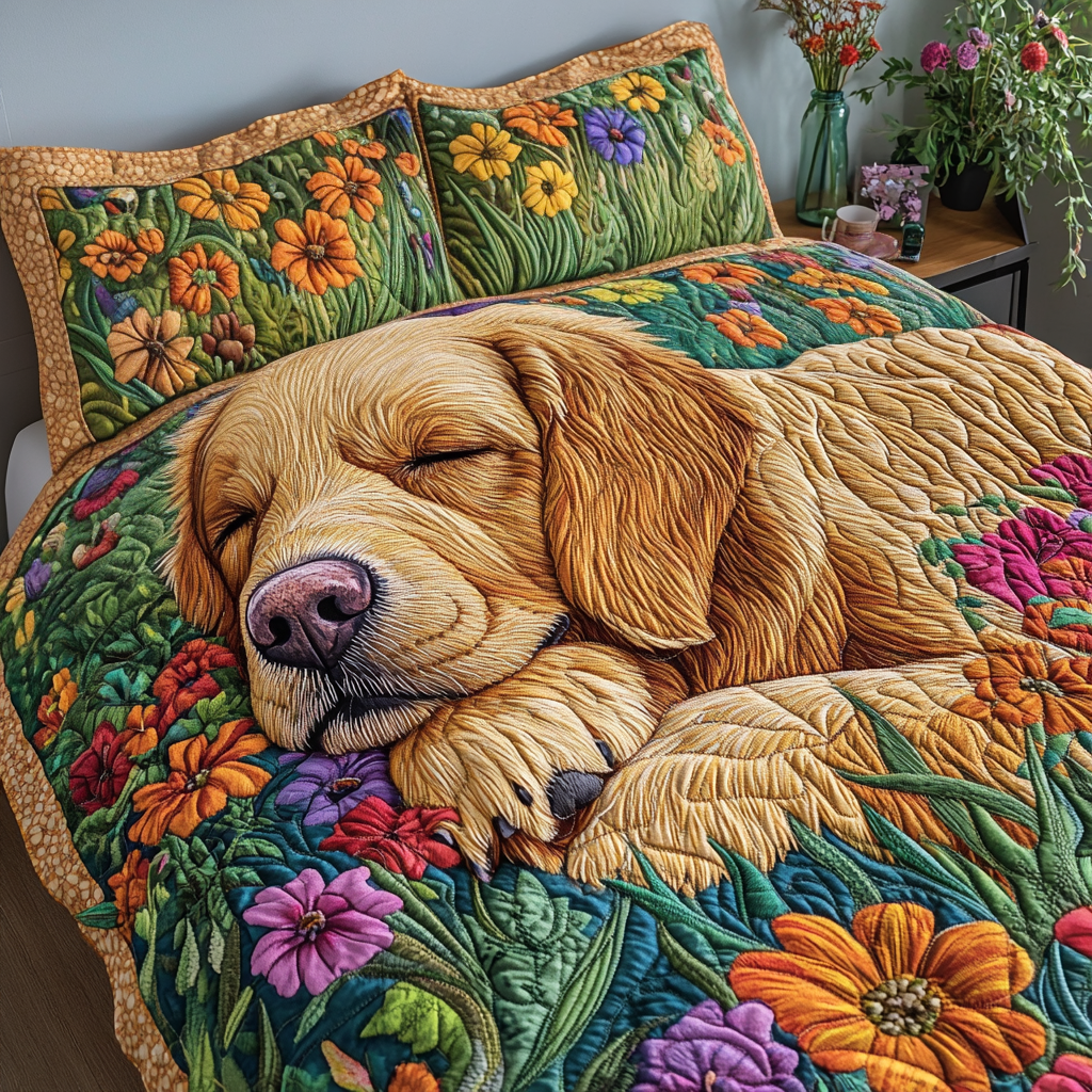 Cozy Retriever 3-Piece Quilted Bedding Set - Single (59" x 70")