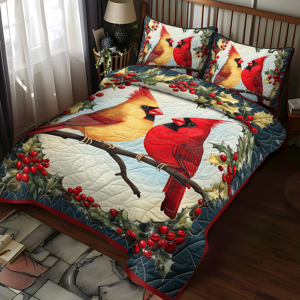 Cozy Winter Cardinals 3-Piece Quilted Bedding Set - Single (59" x 70")