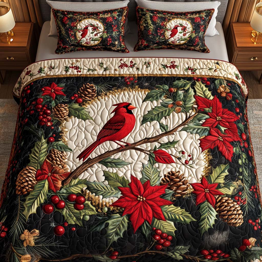 Crimson Elegance 3-Piece Quilted Bedding Set - Single (59" x 70")