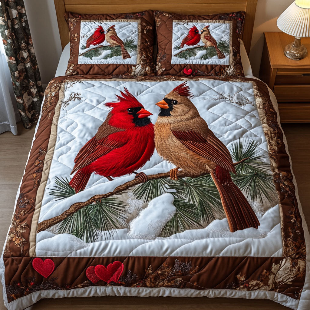Crimson Embrace 3-Piece Quilted Bedding Set - Single (59" x 70")