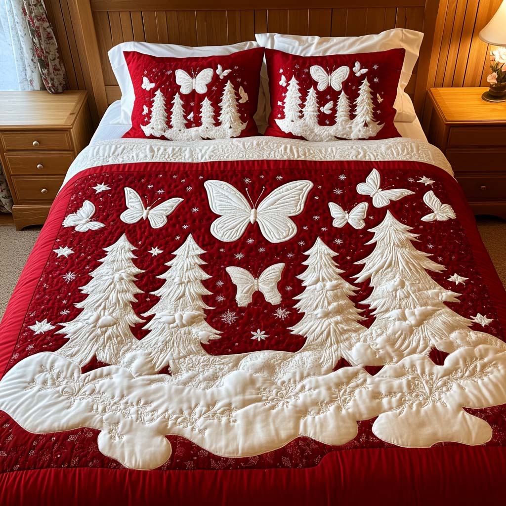 Crimson Serenity 3-Piece Quilted Bedding Set - Single (59" x 70")