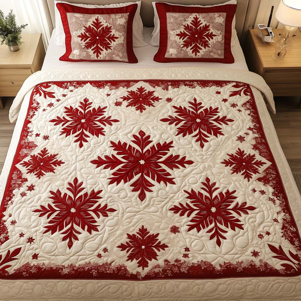 Crimson Snow 3-Piece Quilted Bedding Set - Single (59" x 70")