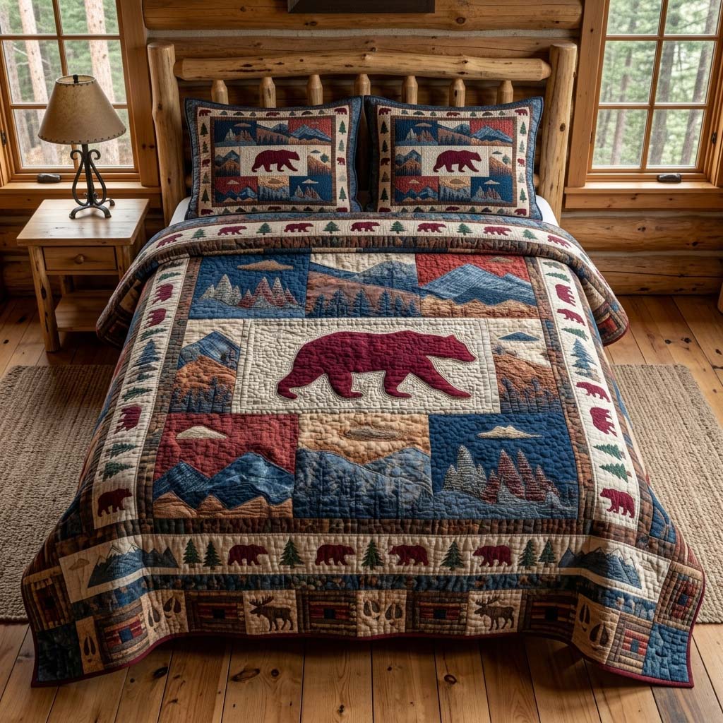 Crimson Bear Peaks 3-Piece Quilted Bedding Set - Single (59" x 70")