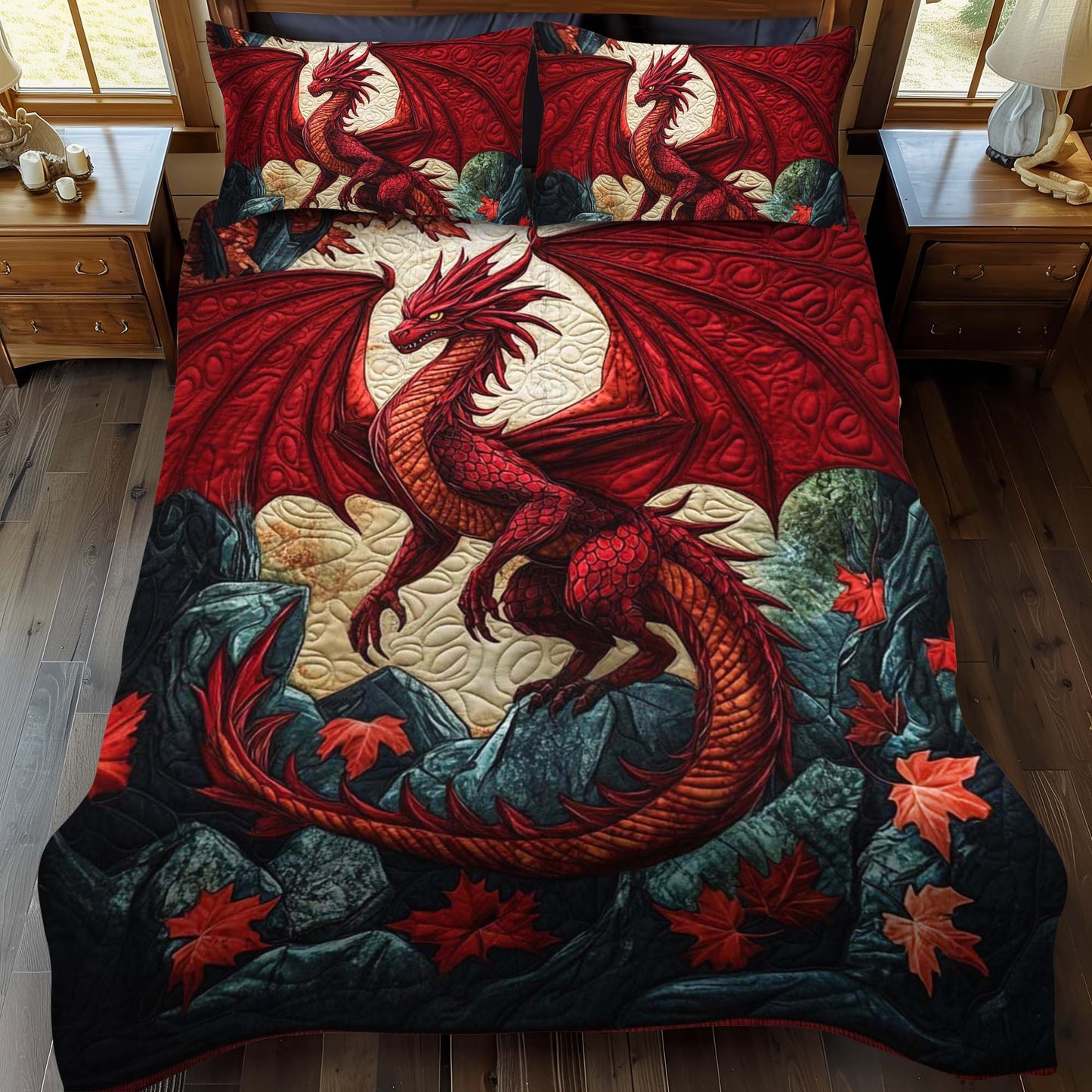 Crimson Blaze 3-Piece Quilted Bedding Set - Single (59" x 70")