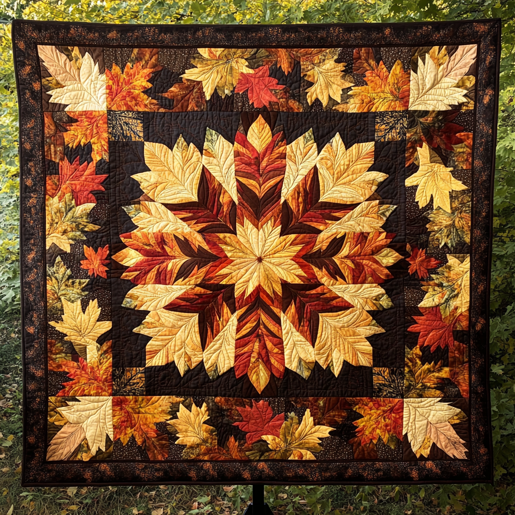 Crimson Fall Breeze Quilted Blanket - Throw (55" x 60")