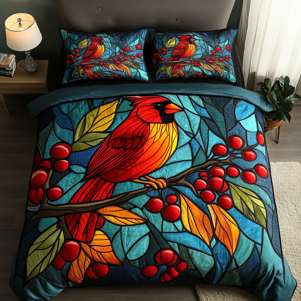Crimson Forest Charm 3-Piece Quilted Bedding Set - Single (59" x 70")