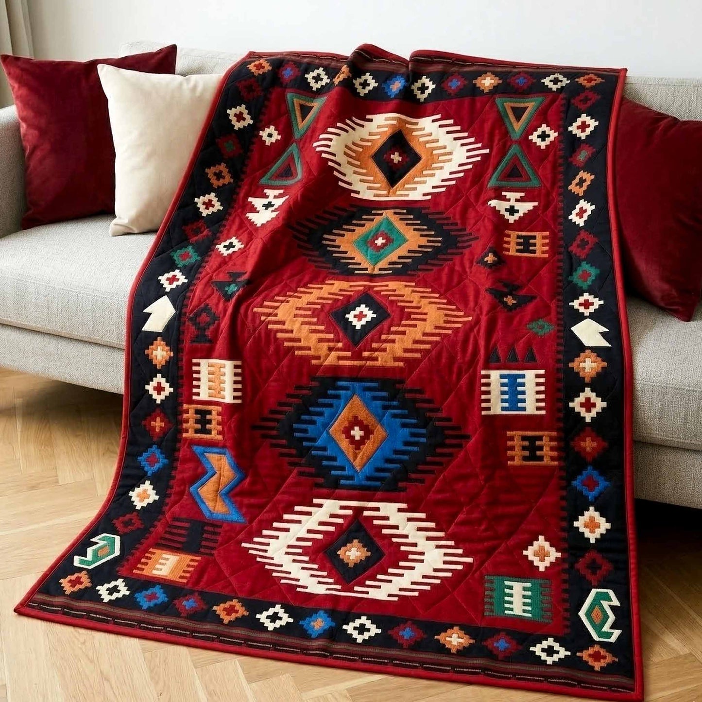 Crimson Navajo Quilted Blanket - Baby (30" x 40") - Pack 1