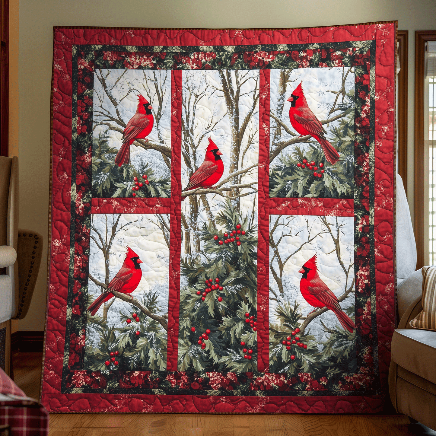 Crimson Winter Quilted Blanket - Throw (55" x 60")