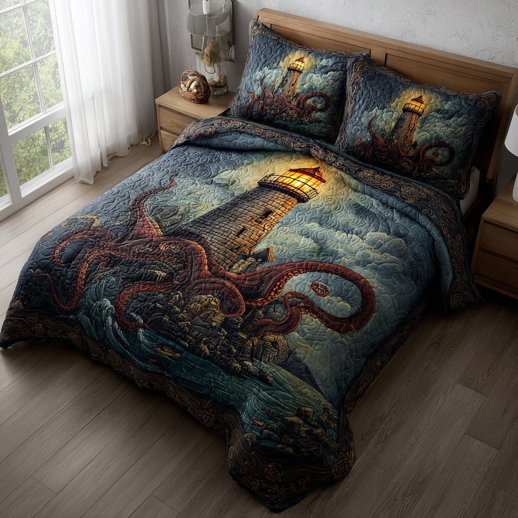 Cthulhu Lighthouse 3-Piece Quilted Bedding Set - Single (59" x 70")