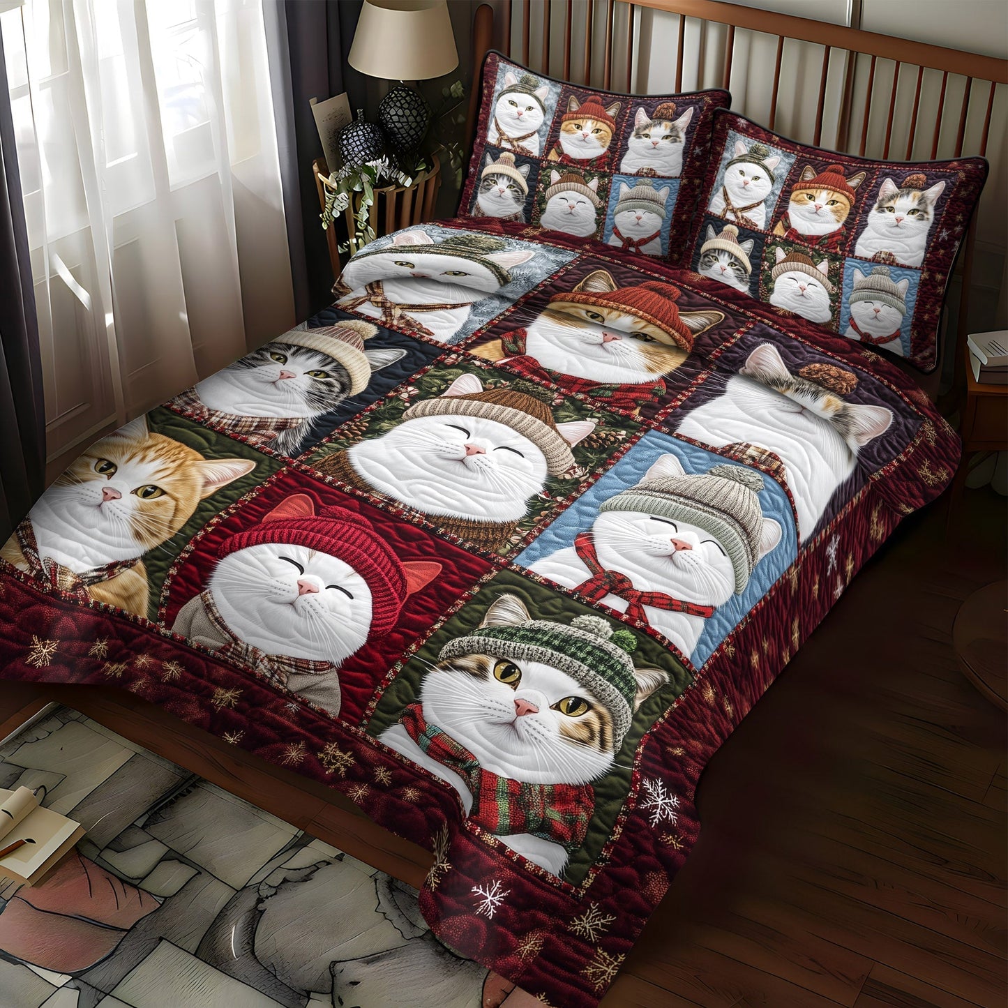 Cuddly Cats 3-Piece Quilted Bedding Set - Single (59" x 70")