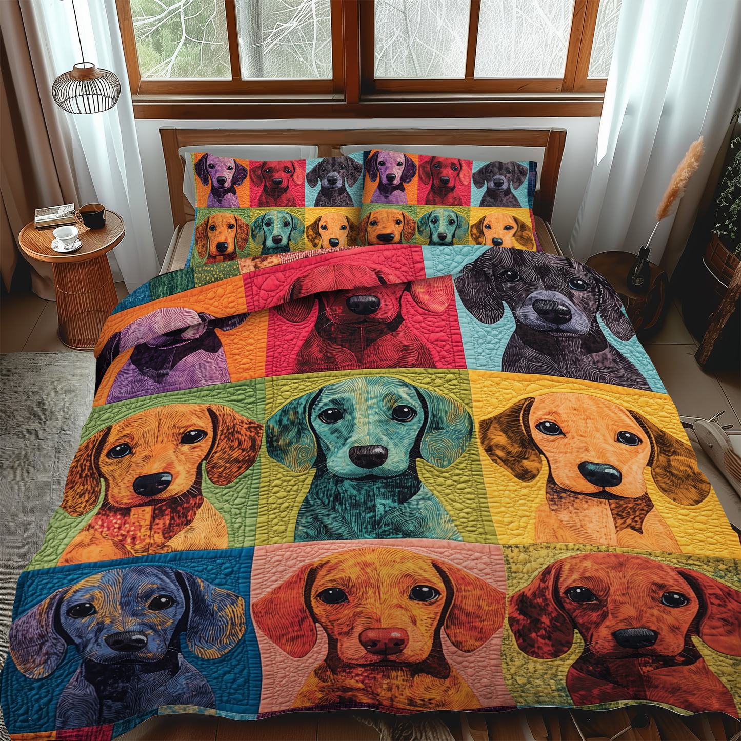 Cuddly Dachshund 3-Piece Quilted Bedding Set - Single (59" x 70")