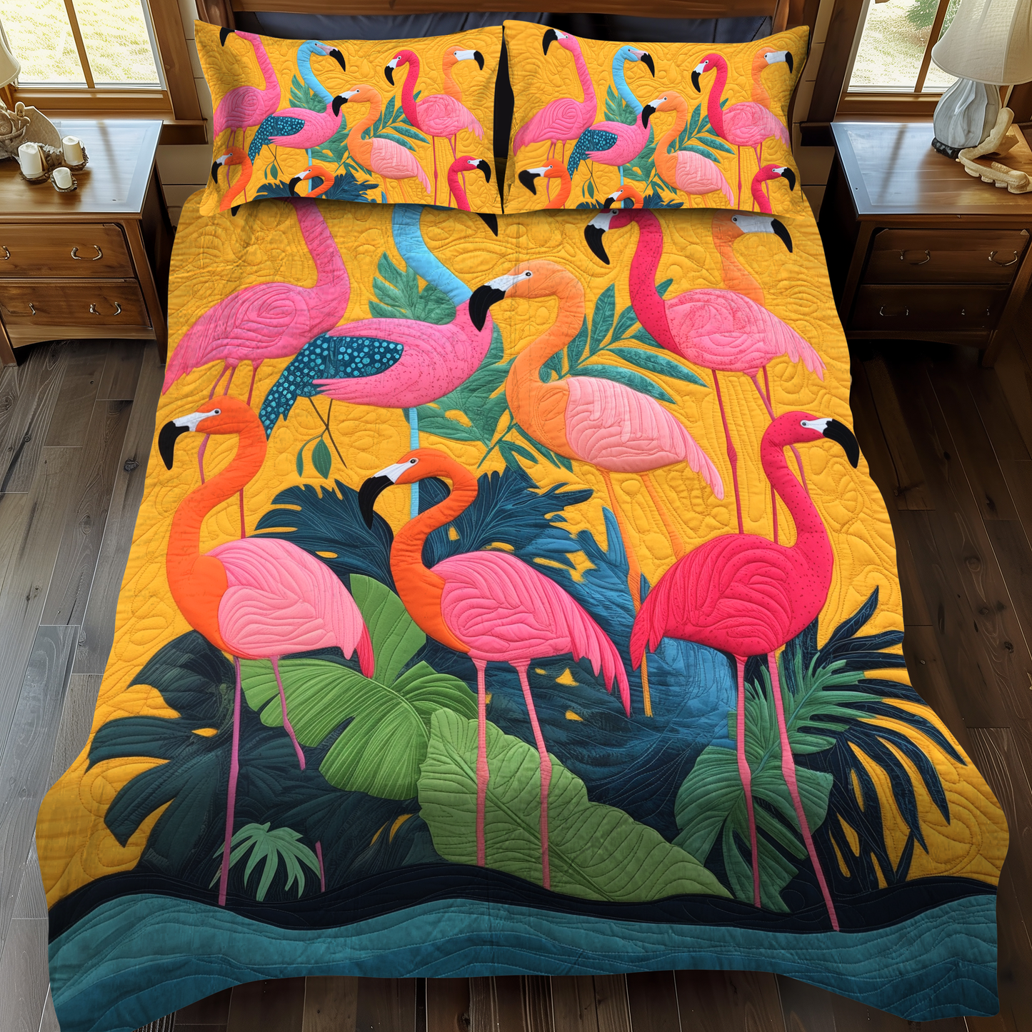 Cuddly Flamingo 3-Piece Quilted Bedding Set - Single (59" x 70")