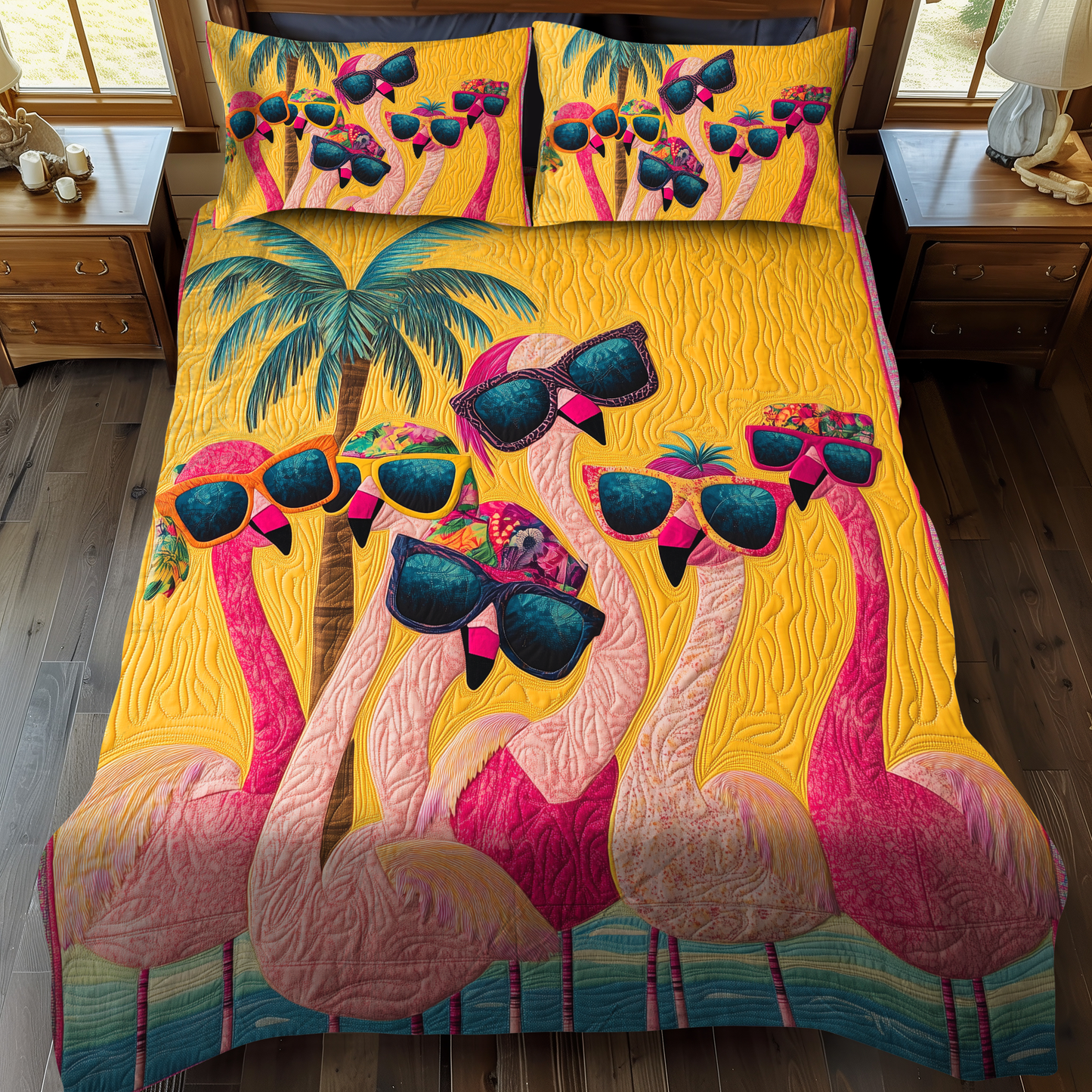 Cuddly Flamingo 3-Piece Quilted Bedding Set - Single (59" x 70")