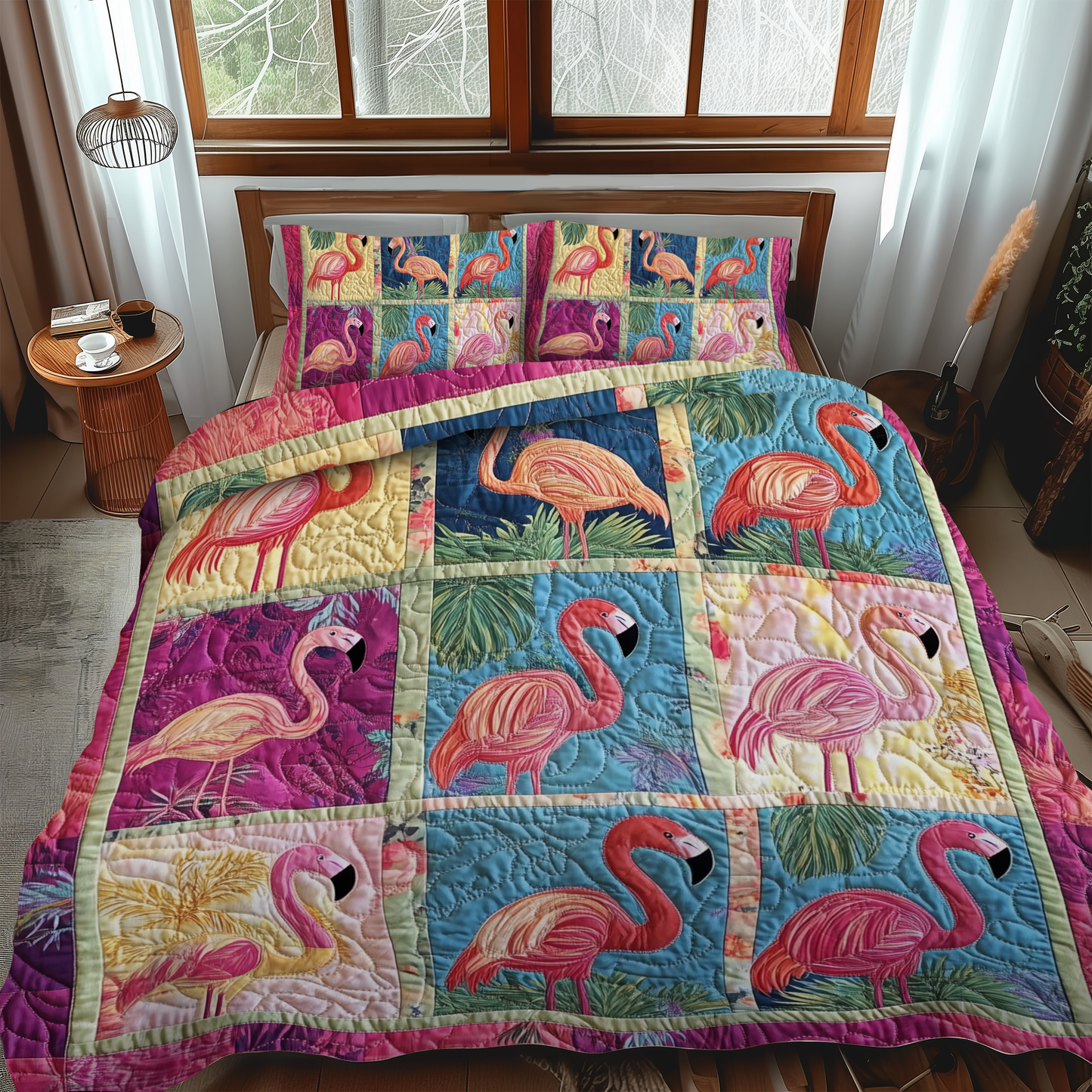 Cuddly Flamingo 3-Piece Quilted Bedding Set - Single (59" x 70")