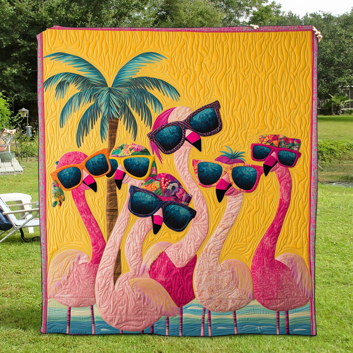 Cuddly Flamingo Quilted Blanket - Throw (55" x 60")